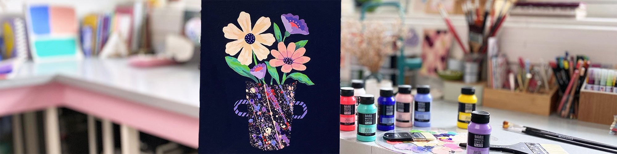 Tuto bouquet de fleurs à l’acrylique pouring avec Liquitex