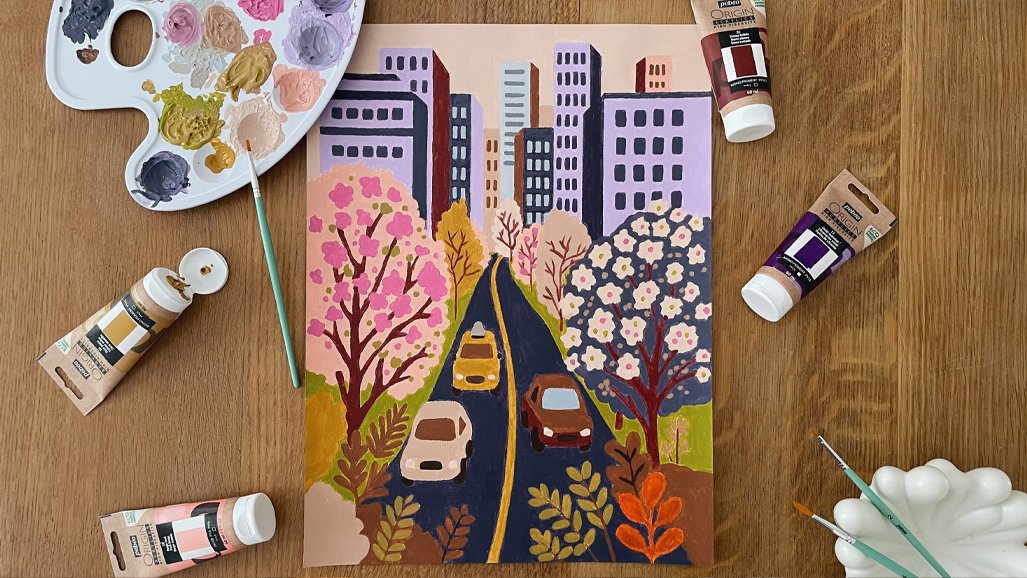 Tuto paysage new-yorkais avec Pébéo