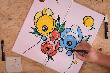 Diptyque Toiles Fleurs aux marqueurs Posca par Panpan