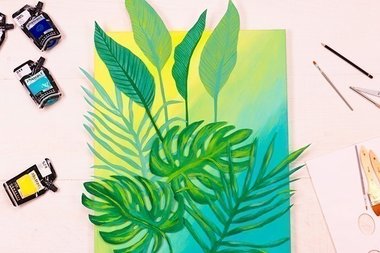 Tuto toile tropicale à la peinture acrylique Abstract Sennelier